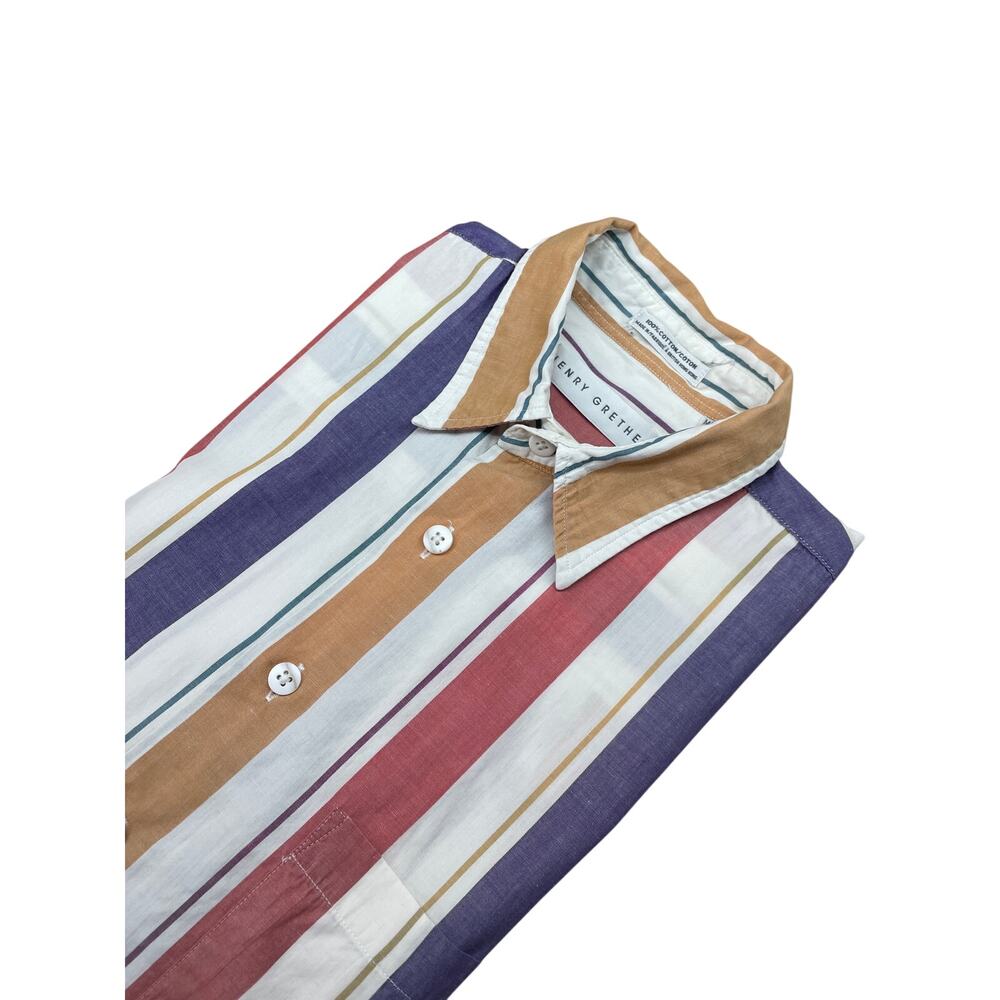 Henry Grethel Striped Shirt Medium Button Cotton Short Sleeve Retro Men's